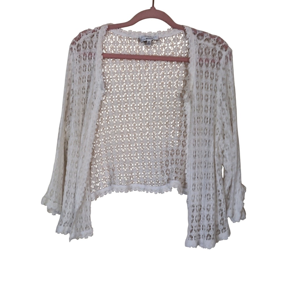 Robbie Bee White Crochet Lace Cardigan Coquette‎ Bride Open Front Cotton Plus 2X